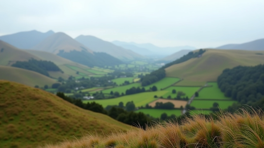Panoramic view of Ladies View lookout point with rolling Kerry landscape and mountain vistas
